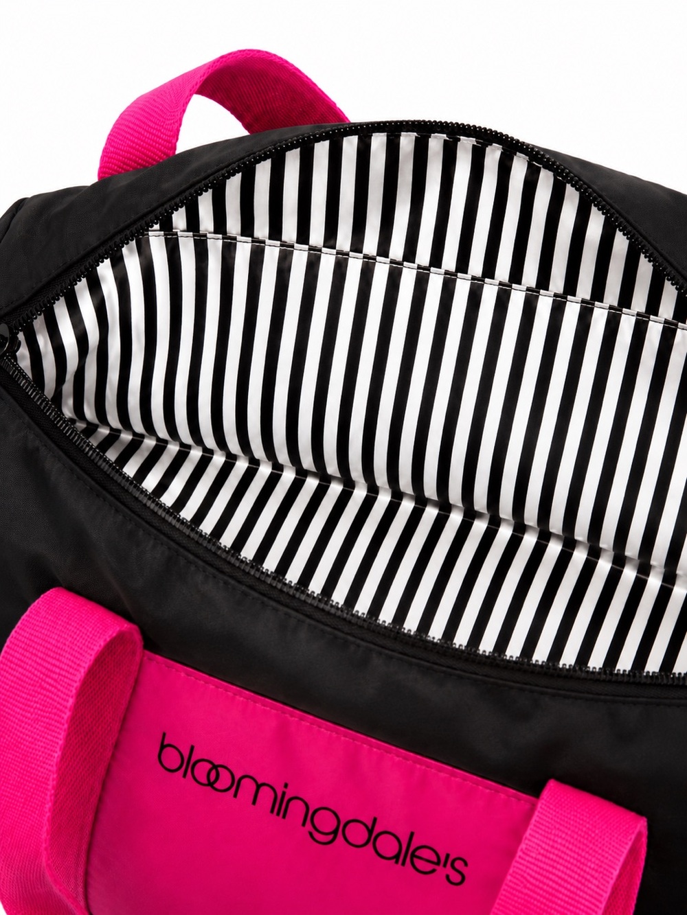 Pink Black Duffel Gym Travel Bag Bloomingdale’s Weekender Carry On - Picture 6 of 14